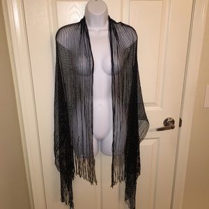 Black evening wear scarf shawl with silver thread